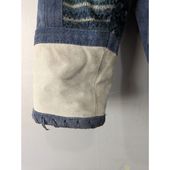 BB DAKOTA Leather Jacket RARE, Blue, White patchwork, southwest, fleece lined, L - Picture 5 of 10